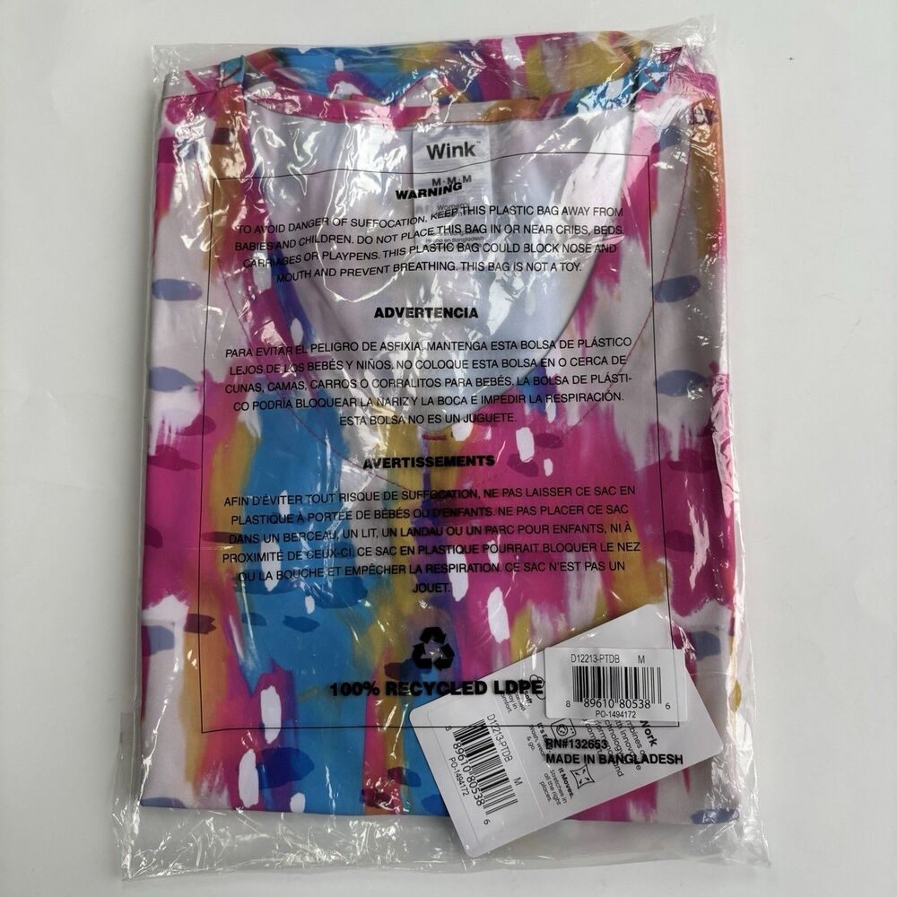 Wink 4-Stretch V-neck Paint Daubs Multicolor Scrub Top Size Medium